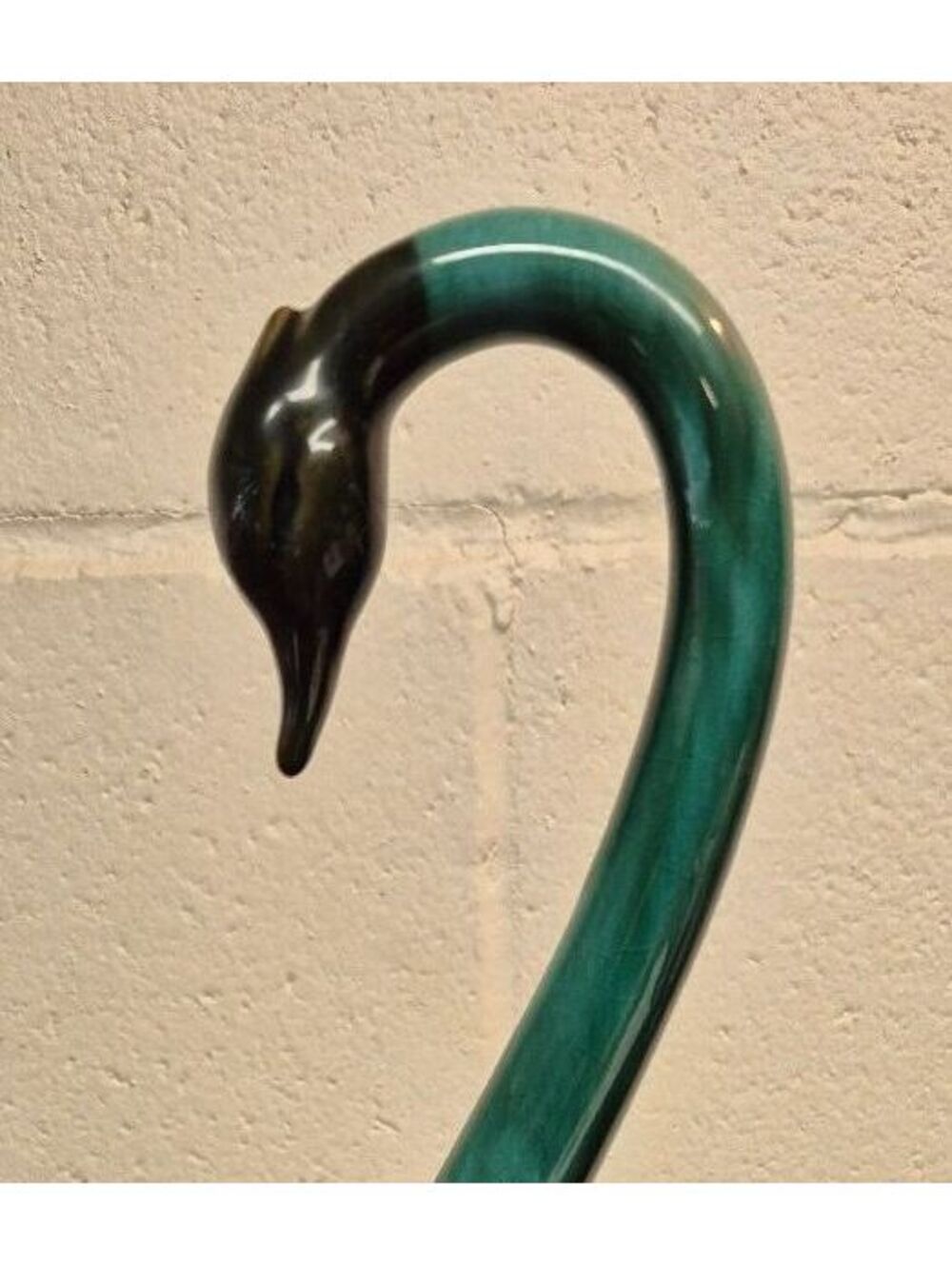 Vintage Ceramic Swan Figurine in Green and Black